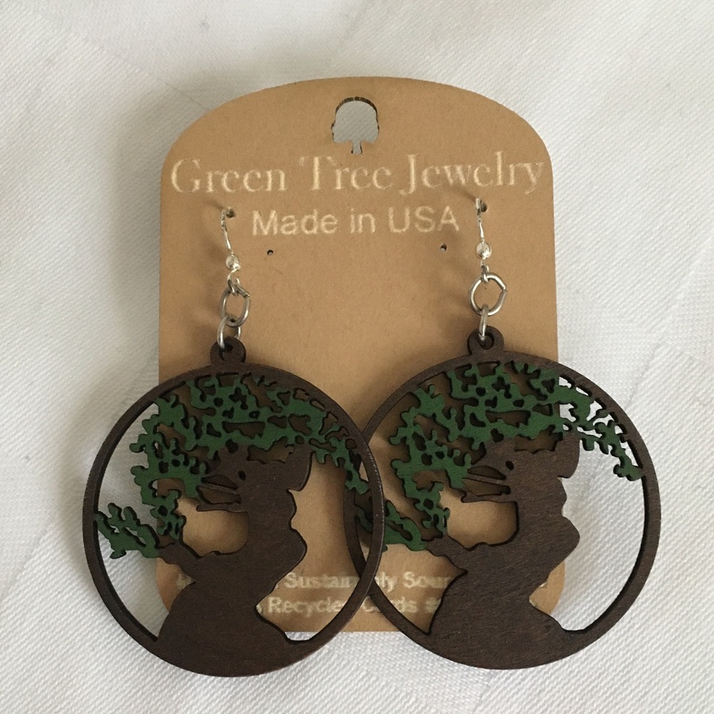 Wooden Tree Dangle Earrings by Green Tree Design